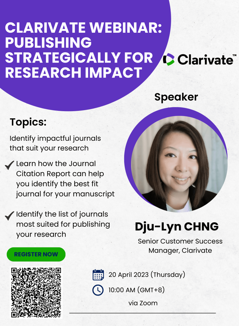 Free Webinar: Clarivate Webinar Publishing Strategically for Research Impact